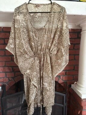 Sunflower Women’s Tan Printed Drawstring Tunic Top size M/L